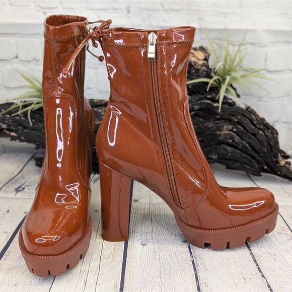 AZALEA WANG WHAT YOU LOVE CHUNKY BOOTIE IN COGNAC - Picture 2 of 16
